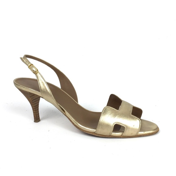 metallic kitten heel sandals